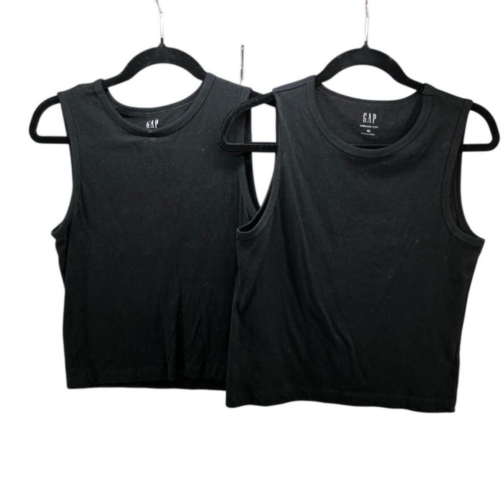 Gap Shrunken Tank Women XS Black 2-Pack 100% Cotton Basic Minimalist Classic